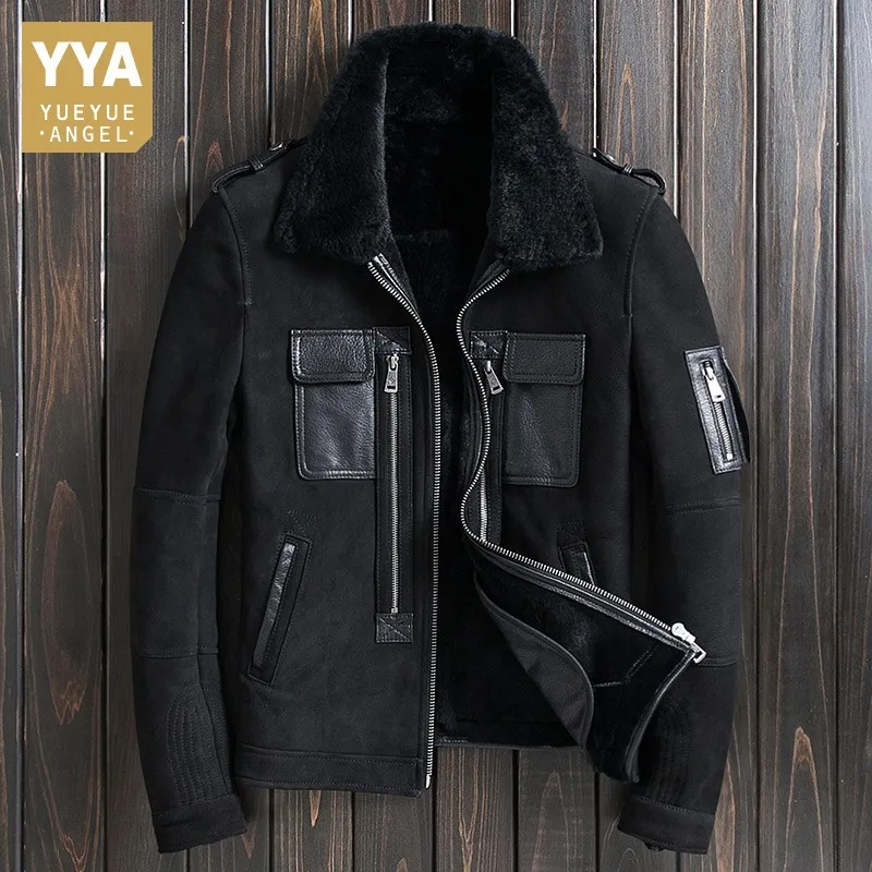 Мужская короткая куртка из натуральной овечьей кожи с подкладкой натурального