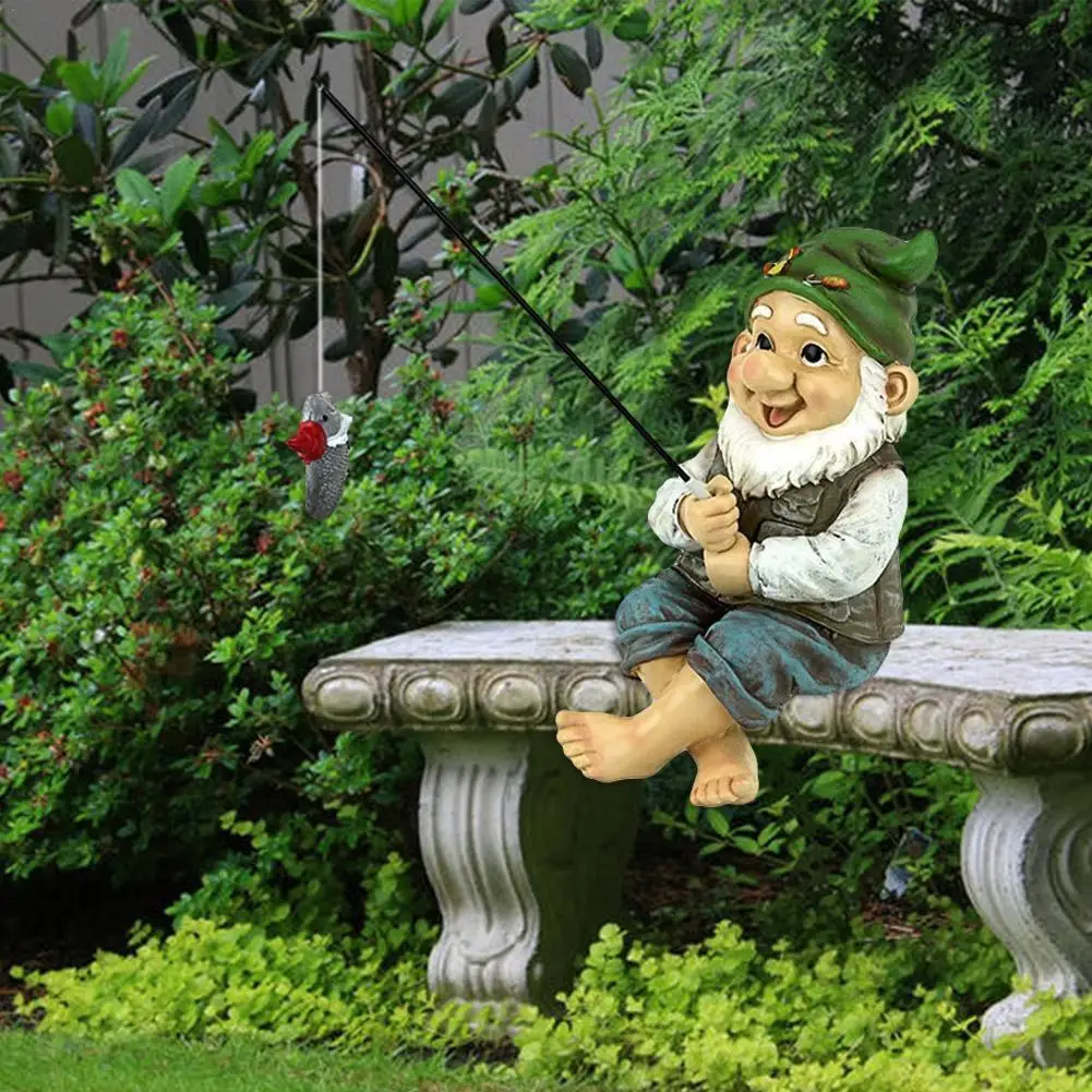 

The Fishing Gnome Sitter Garden Lawn Gnome Statue Cute Gift Outdoor Decoration Hand-cast Garden Accessories Decoration