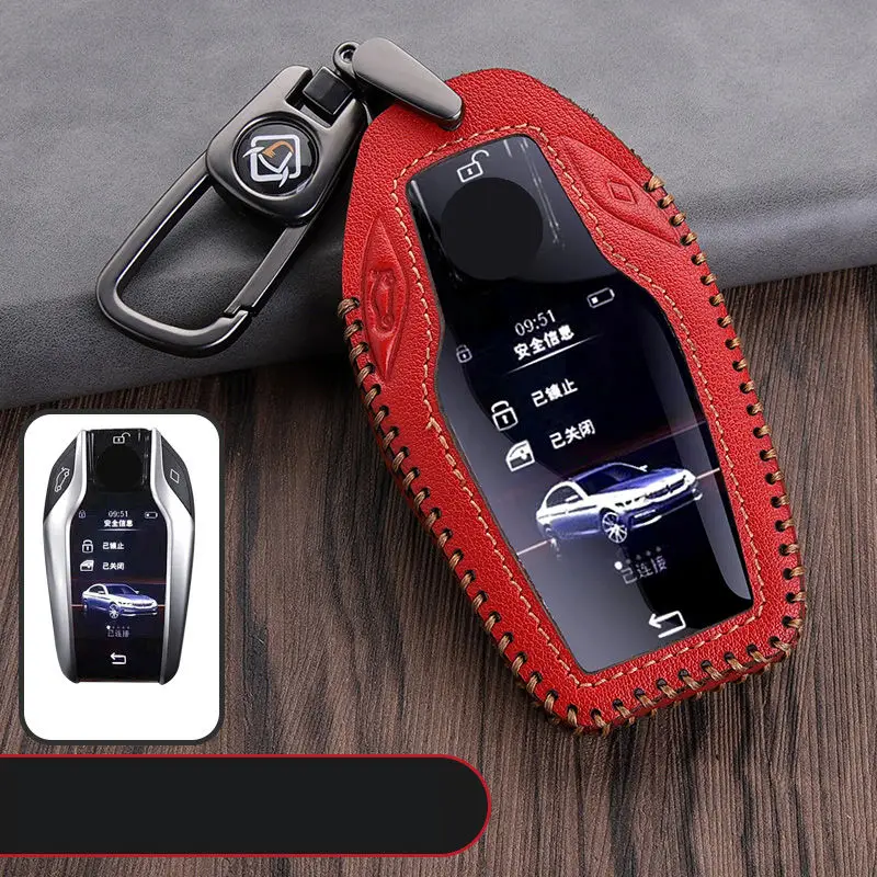 

Fashion New Top Layer Leather Car Key Case For BMW 7 Series 740 6 Series GT 5 Series 530i X3 Display Fully Key Shell Accessories