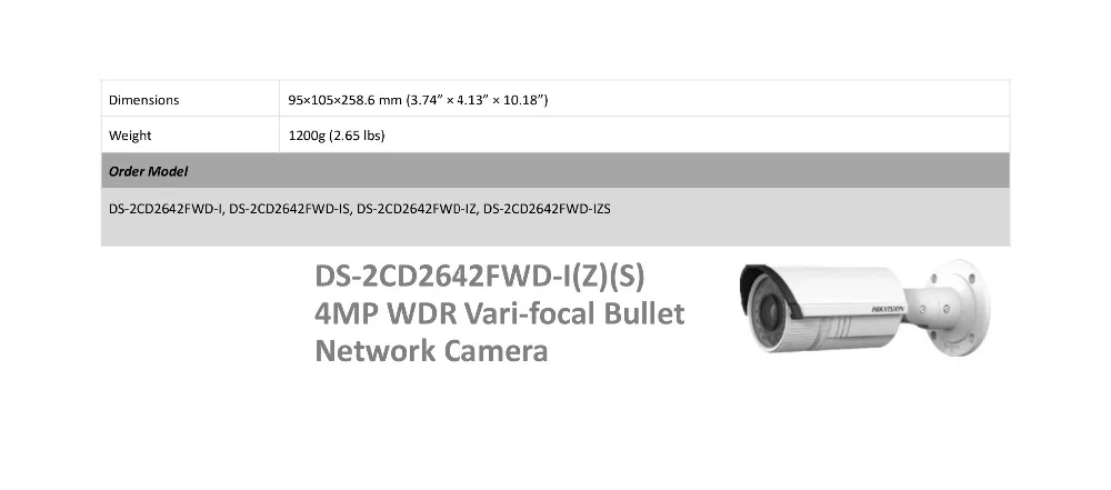 Hikvision 4MP CCTV цилиндрическая камера видеонаблюдения DS-2CD2642FWD-IZS WDR аудио объектив Vari-Focus 2,8~ 12 мм сетевая POE ip-камера
