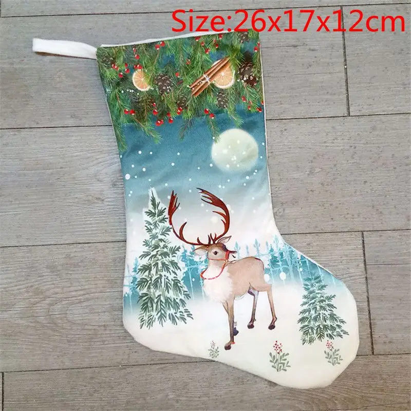 1PC X Рождественские носки с подвеской, ткань, Рождественская елка, лось, снежинка, орнамент, Рождественские узоры, вечерние украшения для дома, подарочный пакет - Цвет: 1PC X