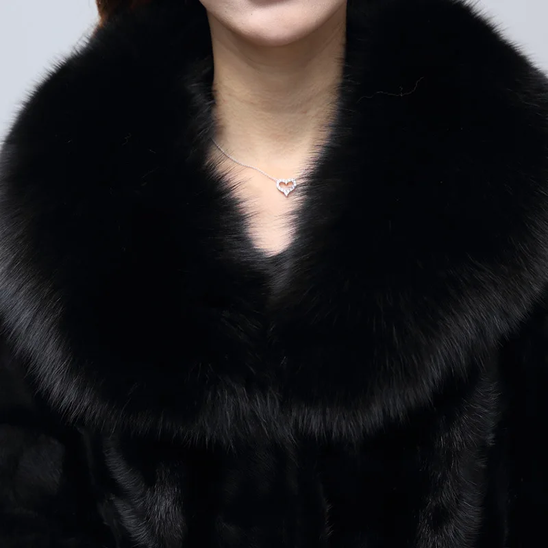 Шуба женская из меха норки длинная шуба с высокой имитацией воротником