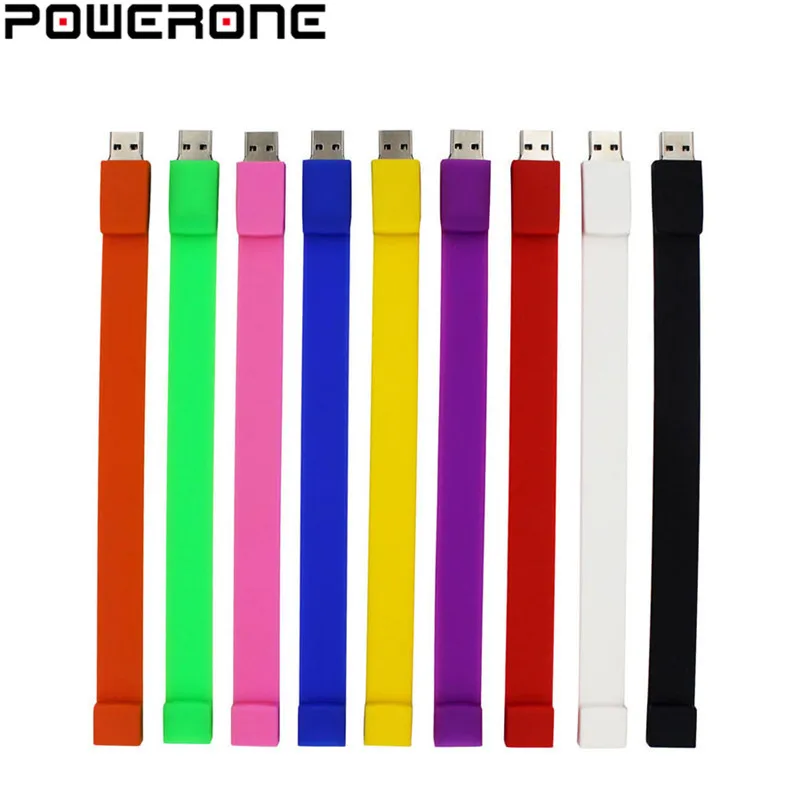 POWERONE силиконовый браслет ремешок на запястье флешка 4 ГБ 16 32 64 USB 2 0 флеш