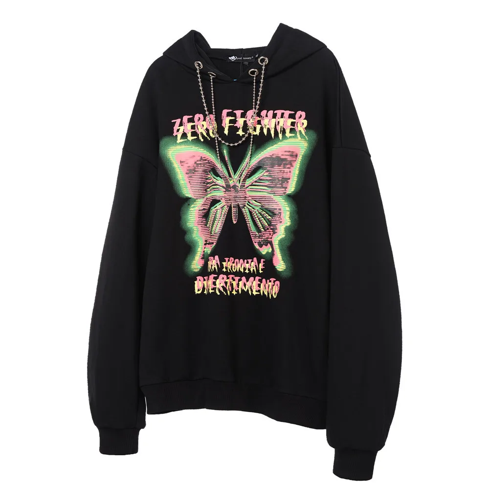 

Graffiti Butterfly Print Sweatshirts Hoodies Men Punk Rock Gothic Streetwear Hip Hop Fashion Casual Hooded Mens 2020 Tops WQ139