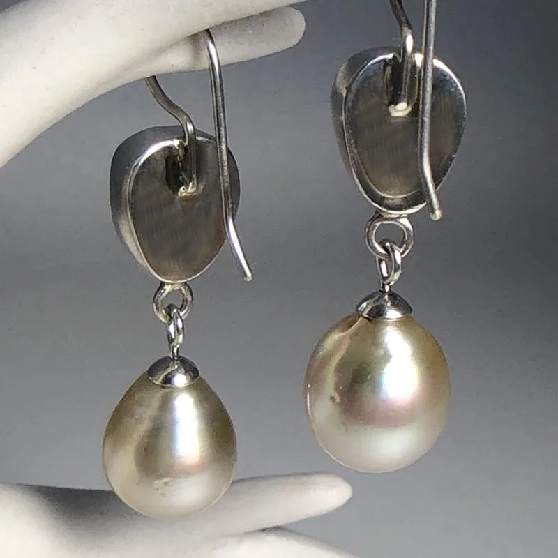 Женские серьги в богемном стиле летние с Синим Опалом и жемчугом ювелирное