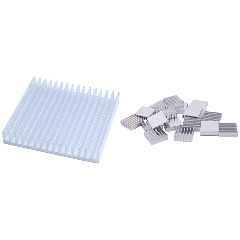 

Горячее предложение-21 шт. алюминиевый радиатор радиатора серебристого цвета, 20 шт. 20X20X6 мм и 1 шт. 90X90X15 мм