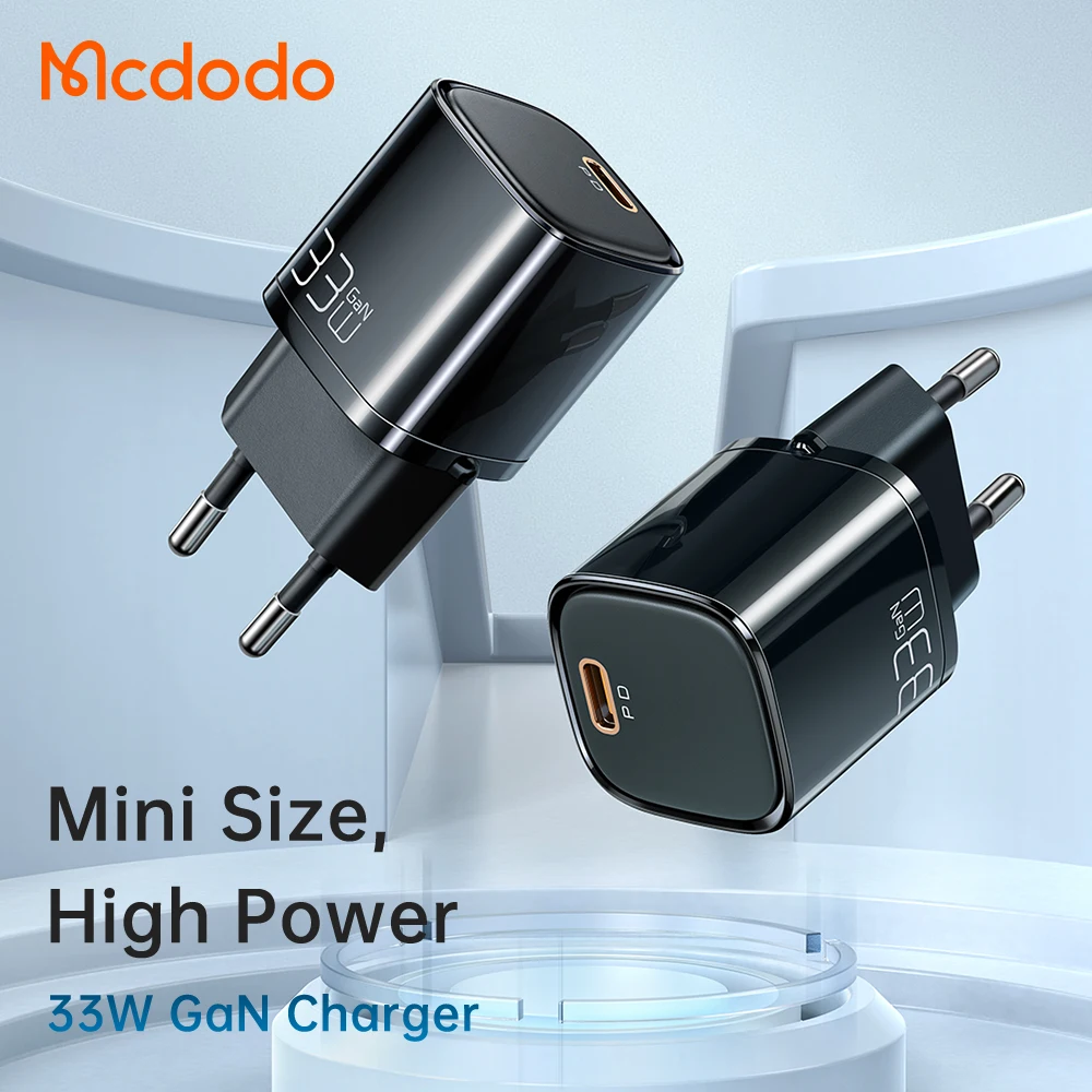 

Mcdodo GaN Fast Charger Type C PD Quick Charge 4.0 QC3.0 EU Plug 2 Ports USB Portable Charger For iPhone 13 12 11 Pro Max 33W