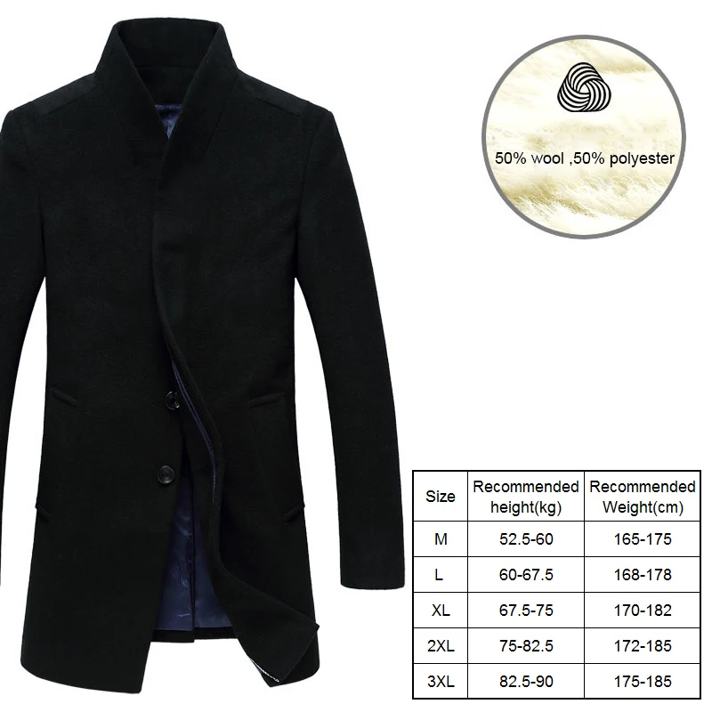 Черный New Men's Woollen Overcoat Winter Male High Quality Business Casual Wool Pea Coats Men brand clothing Casaco Masculino BG1681 - Цвет: Черный
