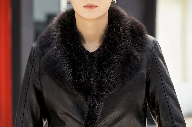 Mens Winter Fur Coats Long Sheepskin Leather Jackets Raccoon Collar Windbreaker Outerwear Outdoor Snow Overcoat Plus Size | Мужская