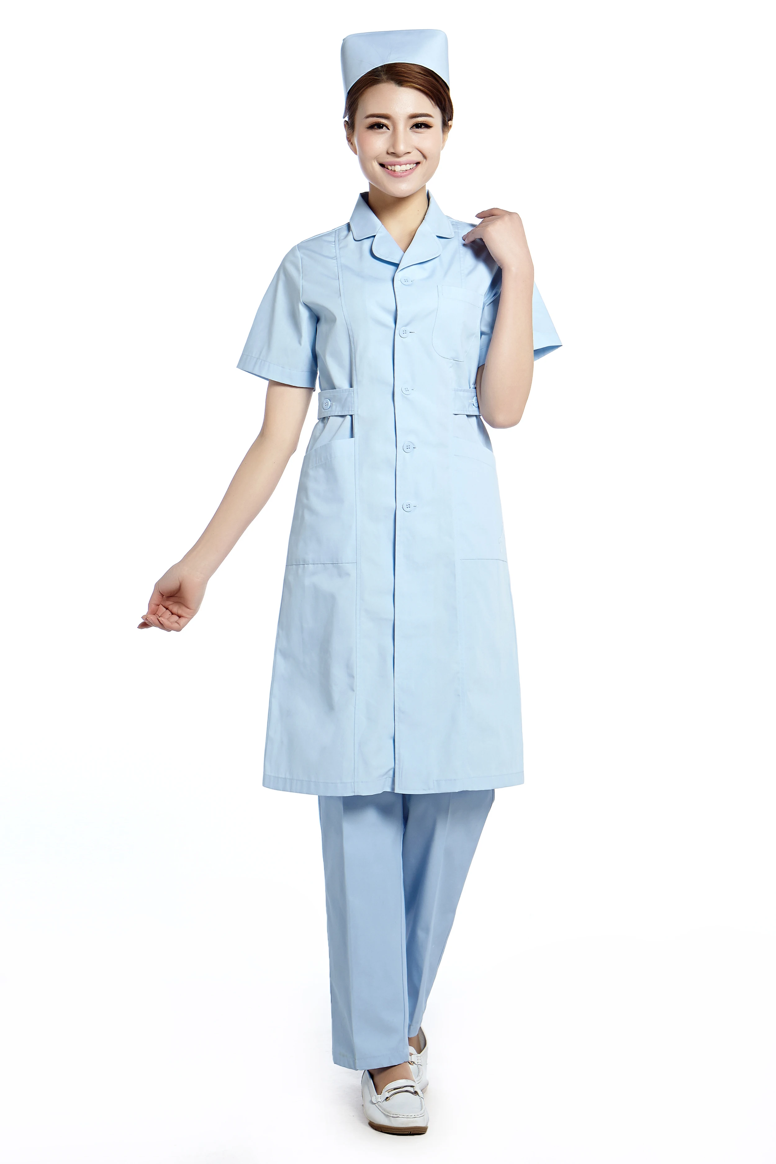 Синий короткий рукав платье медсестры Больничная форма костюм аптека униформа
