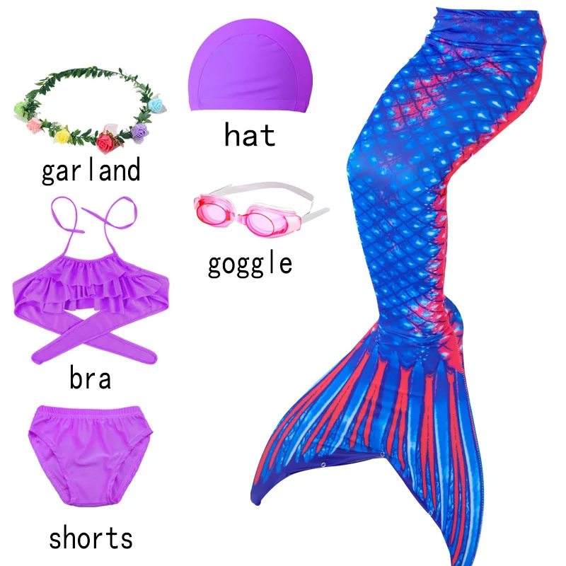 6pcs with purple-J ; комплект из 3 предметов на Хэллоуин; детский купальник с хвостом русалки и шортами для девочек; платье для плавания с топом для девочек - Цвет: 6pcs with purple-J