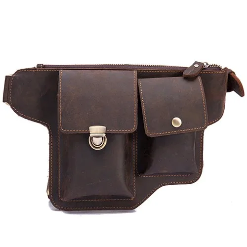 

Men's Crazy Horse Genuine Leather Messenger Shoulder Bag Travel Motorcycle Riding Fanny Pack Waist Thigh Drop Leg Bag 2068