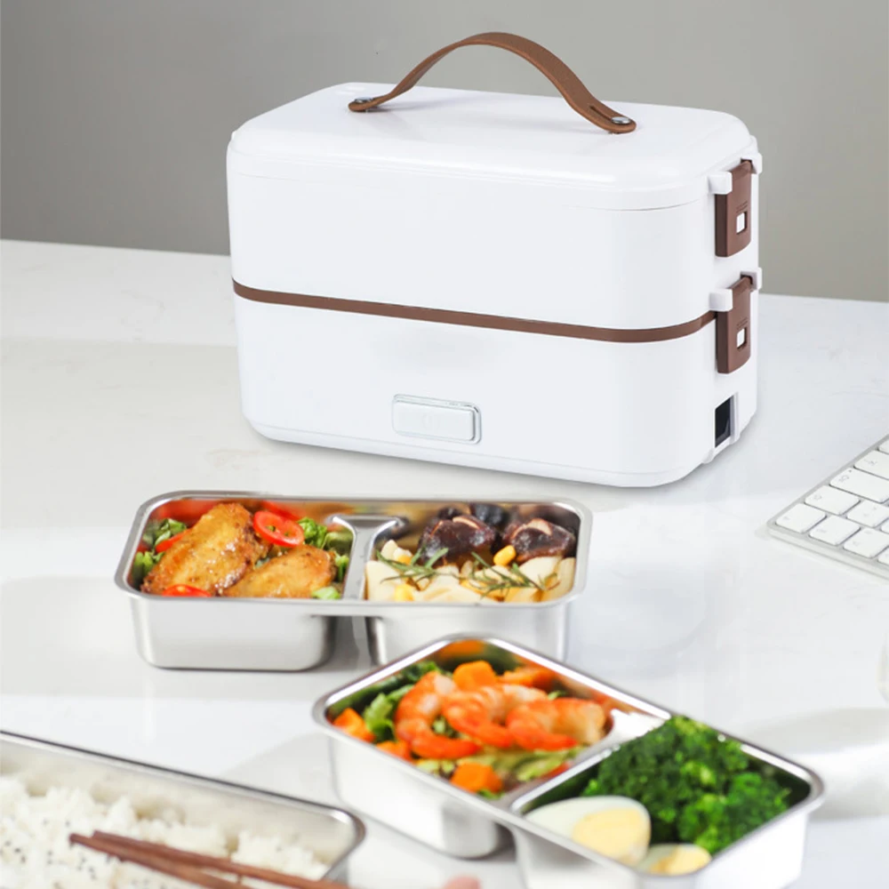 

Single/Double Layer Electric Heated Cooking Portable Lunch Box Car Home US Plug/EU Plug Bento Boxes Self-heating Food Container