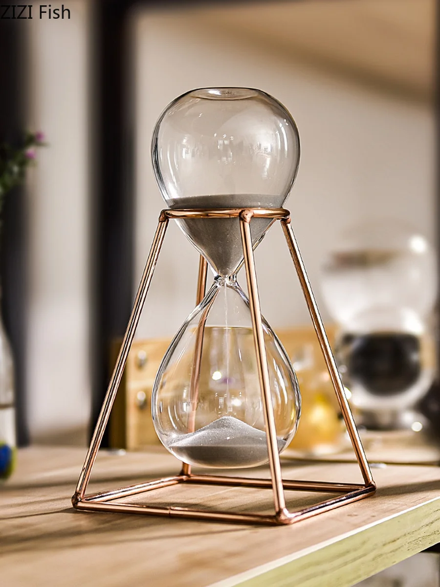 Timer 30 Minutes Modern Art Ornament Glass Hourglass Creative Office Living Room Desktop Home Decoration Metal