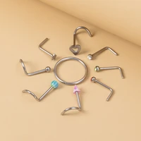 9pcs cz gem acrylic ball nostril piercing ring hoop 20g 316l surgical steel nose screw rings studs set for women body jewelry