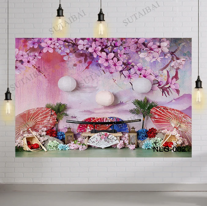 

Spring Pink Sakura Flower Tree Backdrop Cherry Blossoms Mulan Chinese Japanese-Style Photography Background Girl Birthday Banner