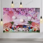 Весенний розовый фон для фотосъемки с изображением сакуры деревьев вишневого цветка Мулан китайский фон для фотосъемки в японском стиле баннер на день рождения для девушек