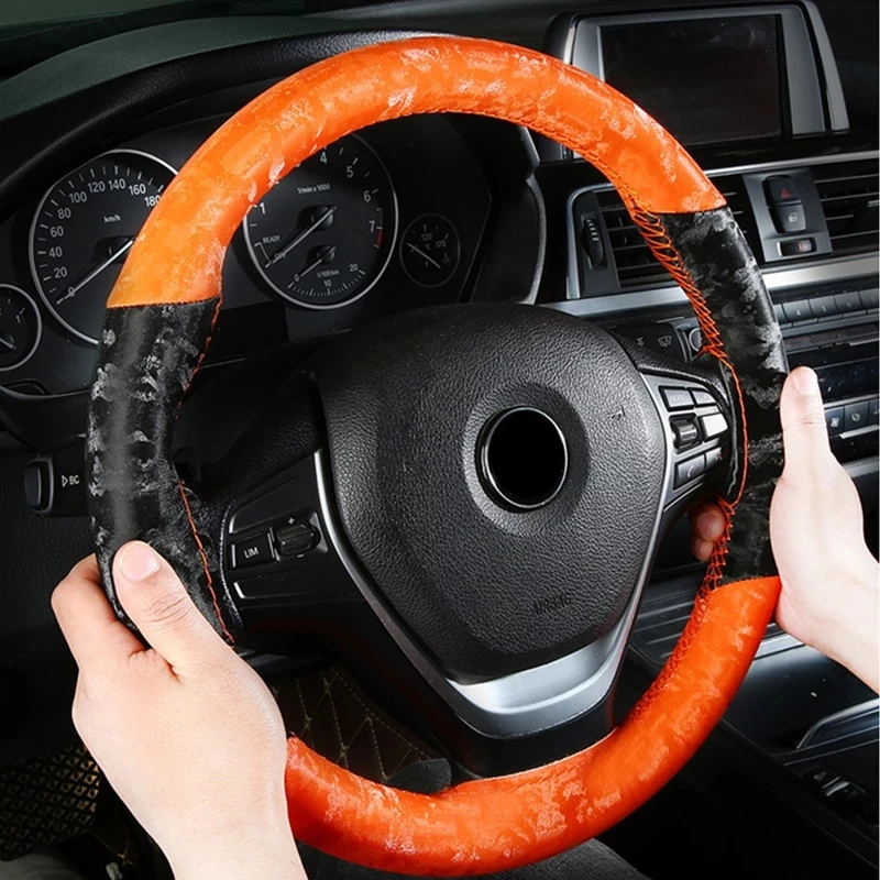 

38cm Microfiber Sport Style Hand-Stitched Steering Wheel Cover Four Seasons Braid On The Steering Wheel Cover Steering Case