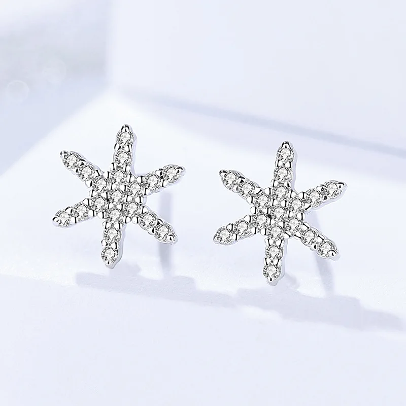 

S925 Sterling Silver Earrings Korean version with six Star Earrings and zircon micro inlay