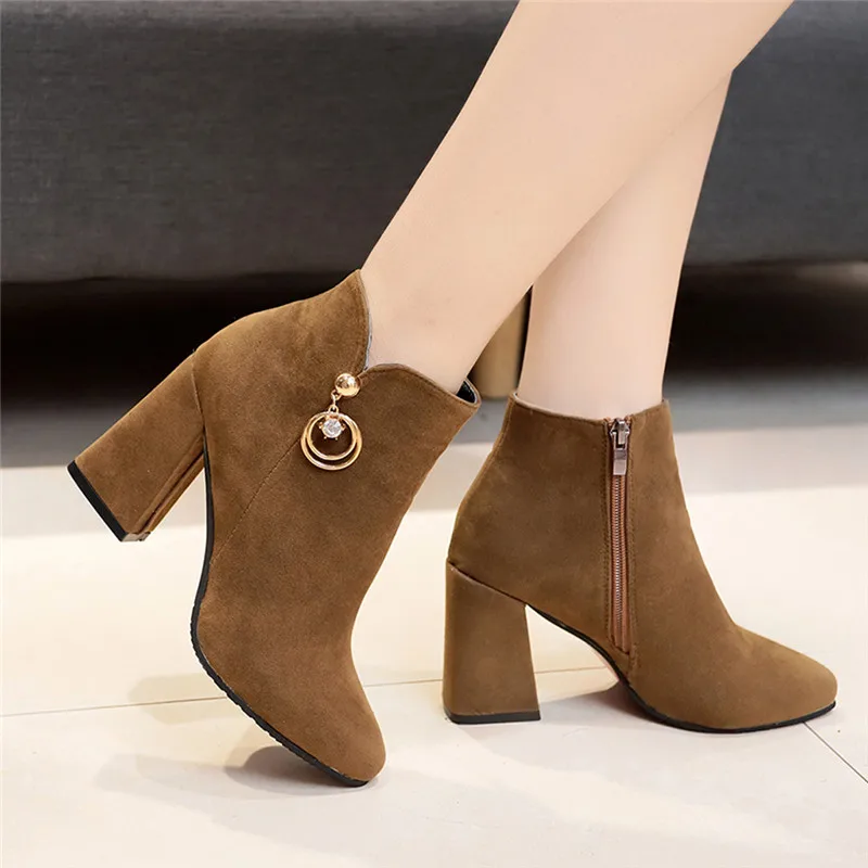 Botas Mujer Однотонные ботильоны из флока в стиле ретро Женская Классическая Осенняя