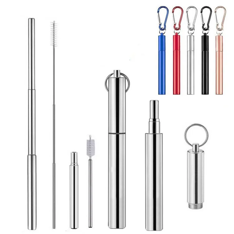 

Telescopic Straw Set Reusable Stainless Steel Travel Straw with Keychain and Brush Portable Drinking Straws