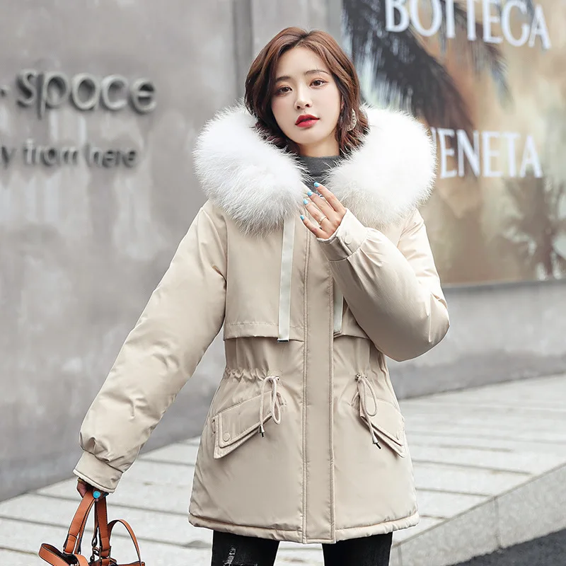 Winter Clothes Clothing for Women  Parkas The New Korean Version Loose Draw Back  Velvet Big Fur Collar