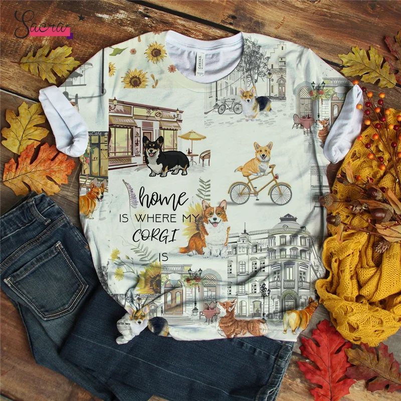 

2021 New Arrival Men T Shirt Full Anime Shirt Printing Fashion Short Sleeve Corgi Harajuku Men Tees
