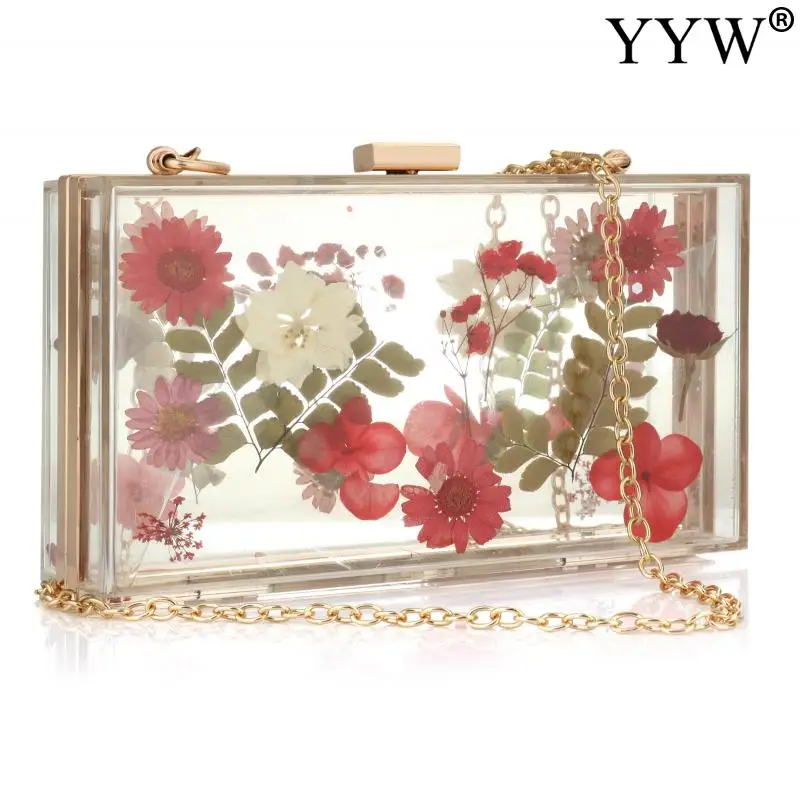 Купи New Fashion Women Floral Acrylic Clutch Bag Box Bag Shoulder Transparent Elegant Design Female For Ladies Party Wedding Clutches за 1,105 рублей в магазине AliExpress