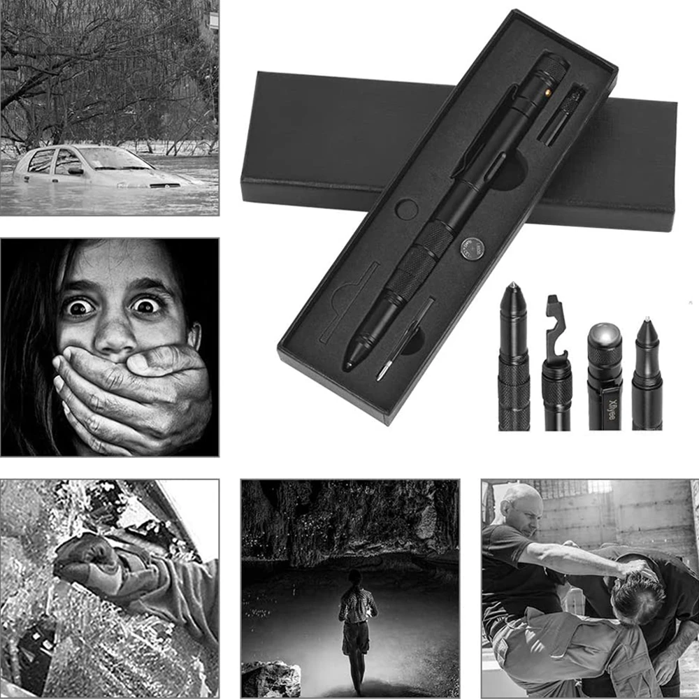 

Multi-Function Military Self Defense Weapons For Women Tactical Pen EDC Emergency Glass Breaker Waterproof Camping Survival