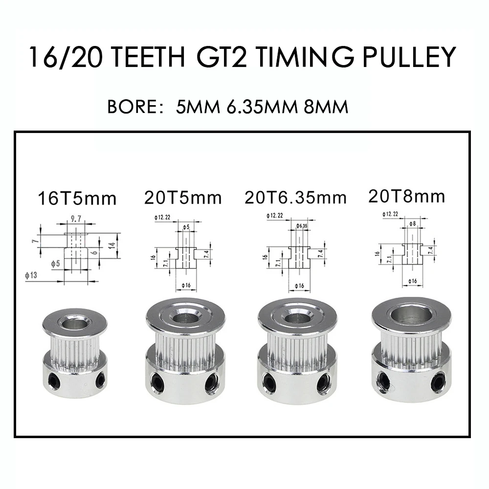 

Детали для 3D-принтера, 20 зубьев, шкив ГРМ GT2, отверстие 5 мм, 6,35 мм, 8 мм, для ширины 6 мм, синхронный ремень GT2, ремень 2GT, шкив с 20 зубьями, 1 шт.