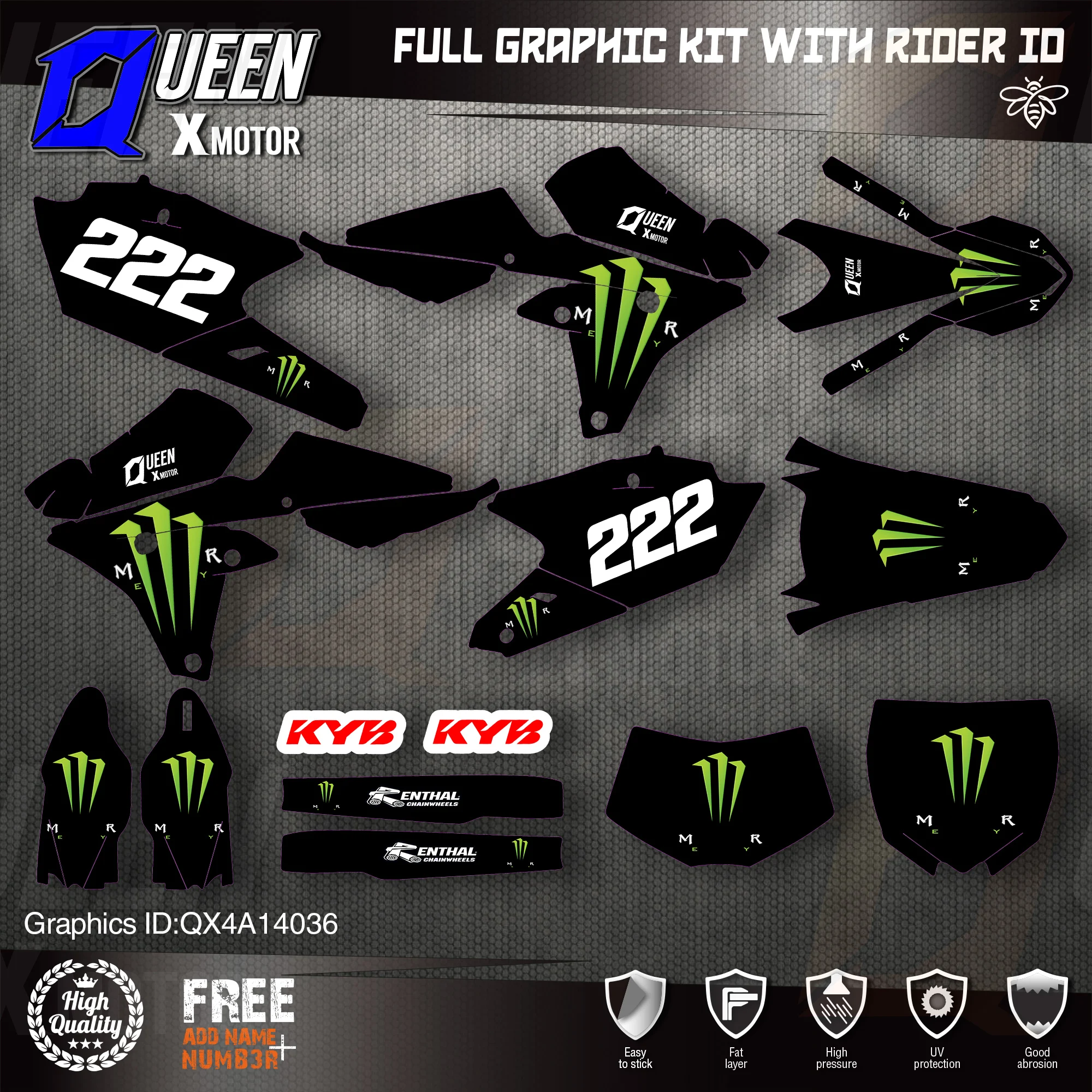 

QUEEN X MOTOR Custom Team графические фоны наклейки 3M Набор наклеек для YAMAHA 14-18YZ250F 15-18YZ250FX WRF250 14-17YZ450F 036
