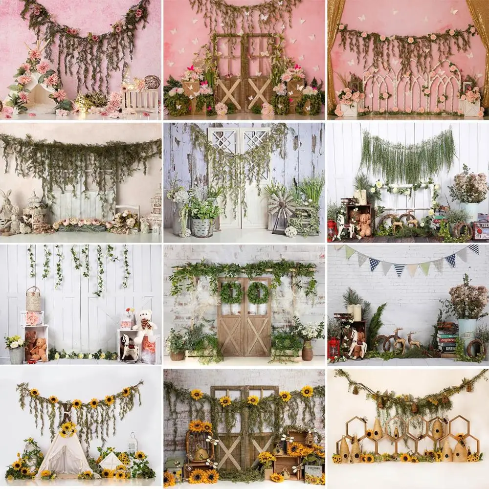 

Mocsicka Pink Spring Flowers Backdrop Party Decor Tent Baby Birthday Love Stage Photophone Photography Background Photo Studio