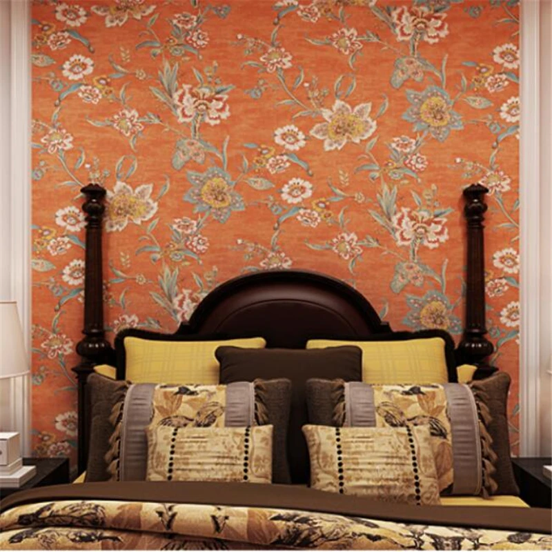 wellyu American rustic style wallpaper light luxury big flower living room retro nostalgic TV background wall paper | Обустройство