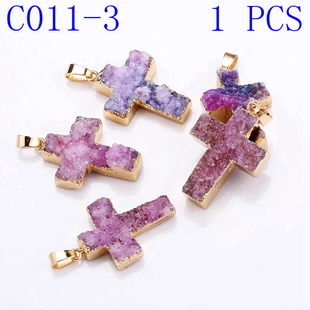C011-3 1PCS Yumten с хрустальным крестом, очаровательный счастливый драгоценный кулон модная подвеска в виде звезды полудрагоценные каменные Аксессуары натуральные ювелирные изделия для женщин Колье с подвеской из натурального - Окраска металла: C011-3 1PCS