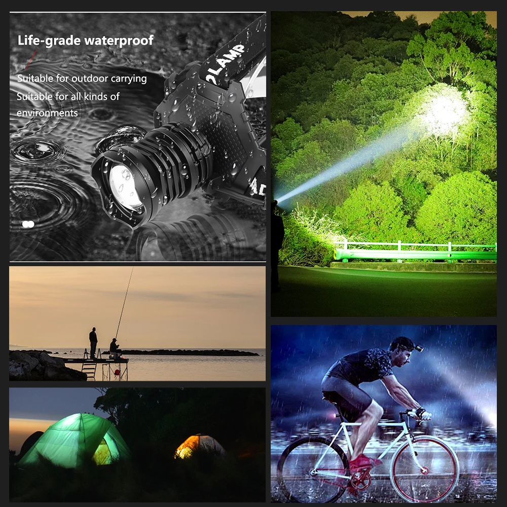 

300000 LM XHP100 LED Headlight XHP90 High Power LED Head LampHead lamp USB Rechargeable Headlight Waterproof Zooma Fishing Ligh