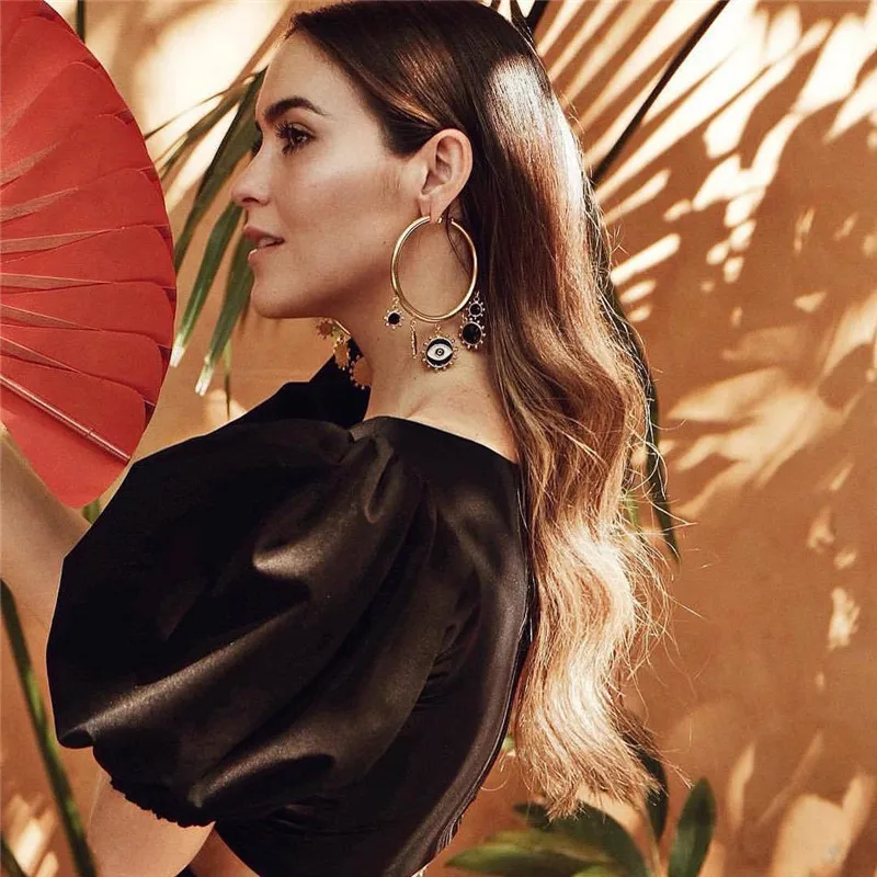 Модные новые модные большие серьги в стиле панк черного цвета с эффектом сглаза