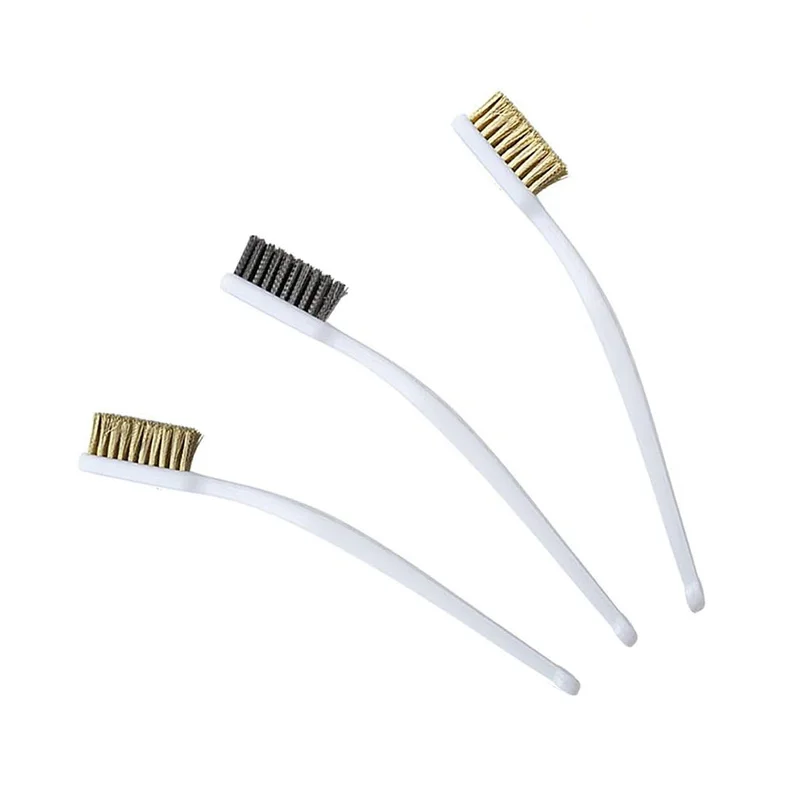 Щетка для чистки горячих сопел 3D принтера с проволочной щетиной из латуни, меди, стали и нейлона и пластиковой ручкой.