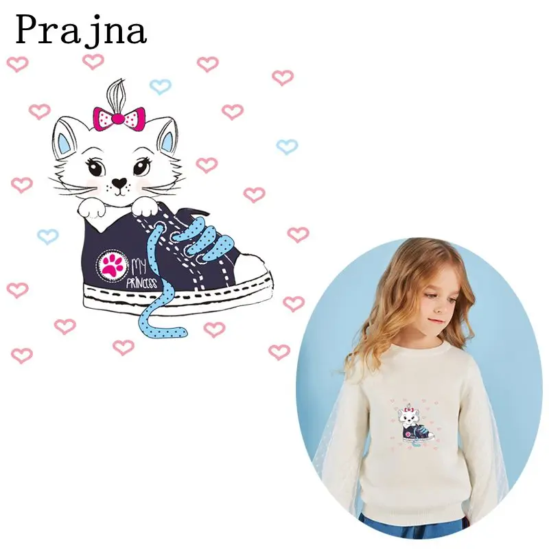 Prajna милый кот теплопередача Горячие виниловые термопередачи мультфильм нашивки