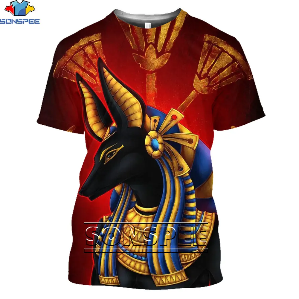 

SONSPEE Bastet The Cat Goddess 3D T-shirt Summer Casual Men's T-shirt Streetwear Short Sleeve Oversized Streetwear Harajuku Top