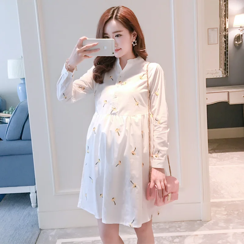 Белые платья с вышивкой для беременных Vestidos Одежда длинными рукавами женщин