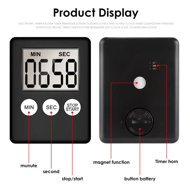 

1pcs Kitchen Timer LCD Digital Screen Magnet Alarm Clock Square Cooking Countdown Timer Kitchen Accessories