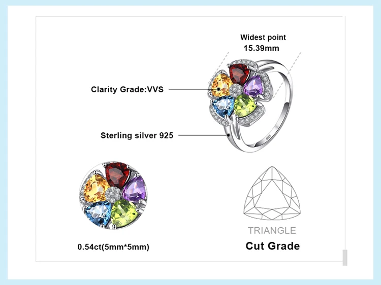 Jewelrypalace Fower 2.6ct натуральный голубой топаз, аметист, цитрин гранат перидот кольцо стерлингового серебра 925 пробы драгоценных камней Красивые ювелирные изделия