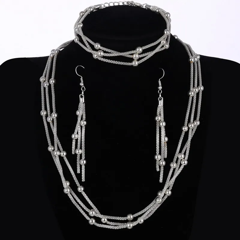 Модные Серебряные Ювелирные наборы для женщин свадебные многослойные