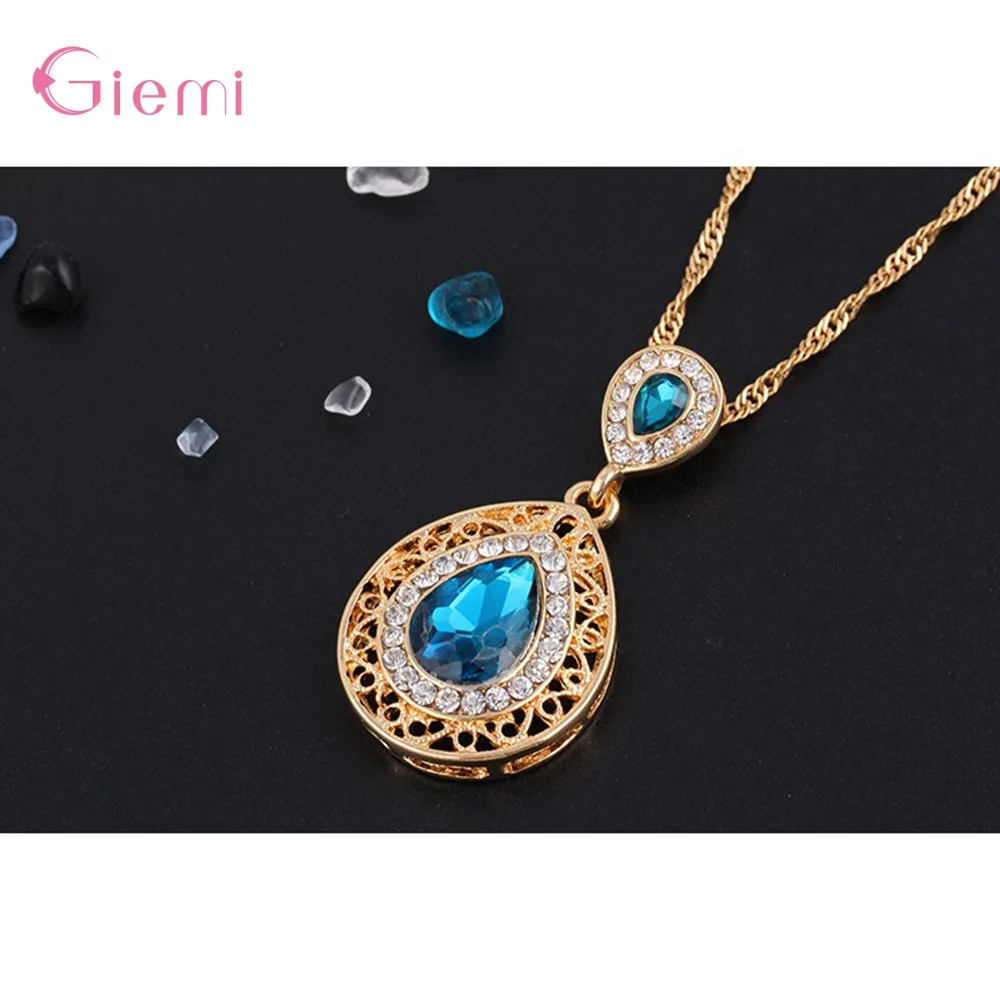 

Fashion Exaggerated Temperament Necklace Earring Set Gold Color Crystal Wedding Bridal Jewelry Sets For Women Accessories Party