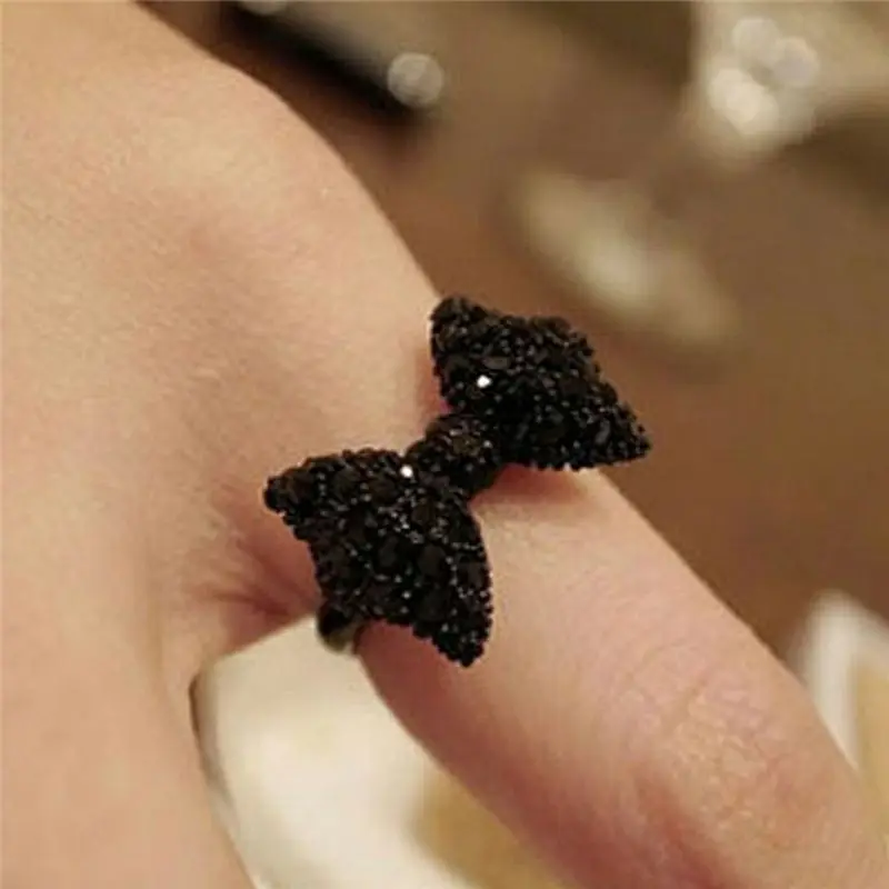 Черное кольцо с бантиком для женщин обручальные Регулируемые кольца Корейская