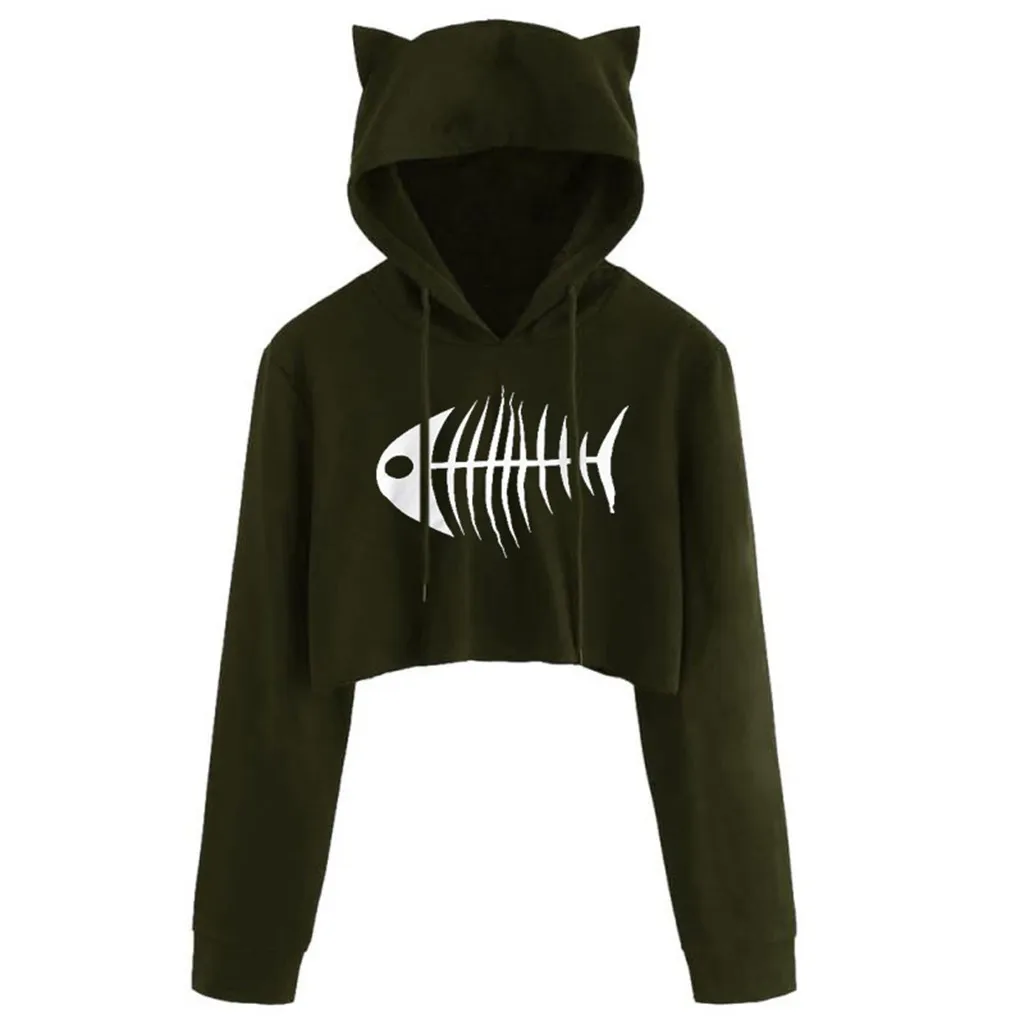 Женские разноцветные толстовки с принтом рыбы на осень и зиму 2020 укороченный