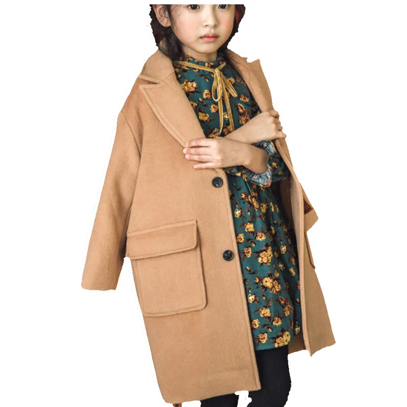 Осенне-зимнее шерстяное пальто для девочек модное высококачественное детская