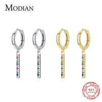 modian rainbow color sparkling swing zirconia drop ear 100 925 sterling silver fashion charm dangle earrings for women jewelry