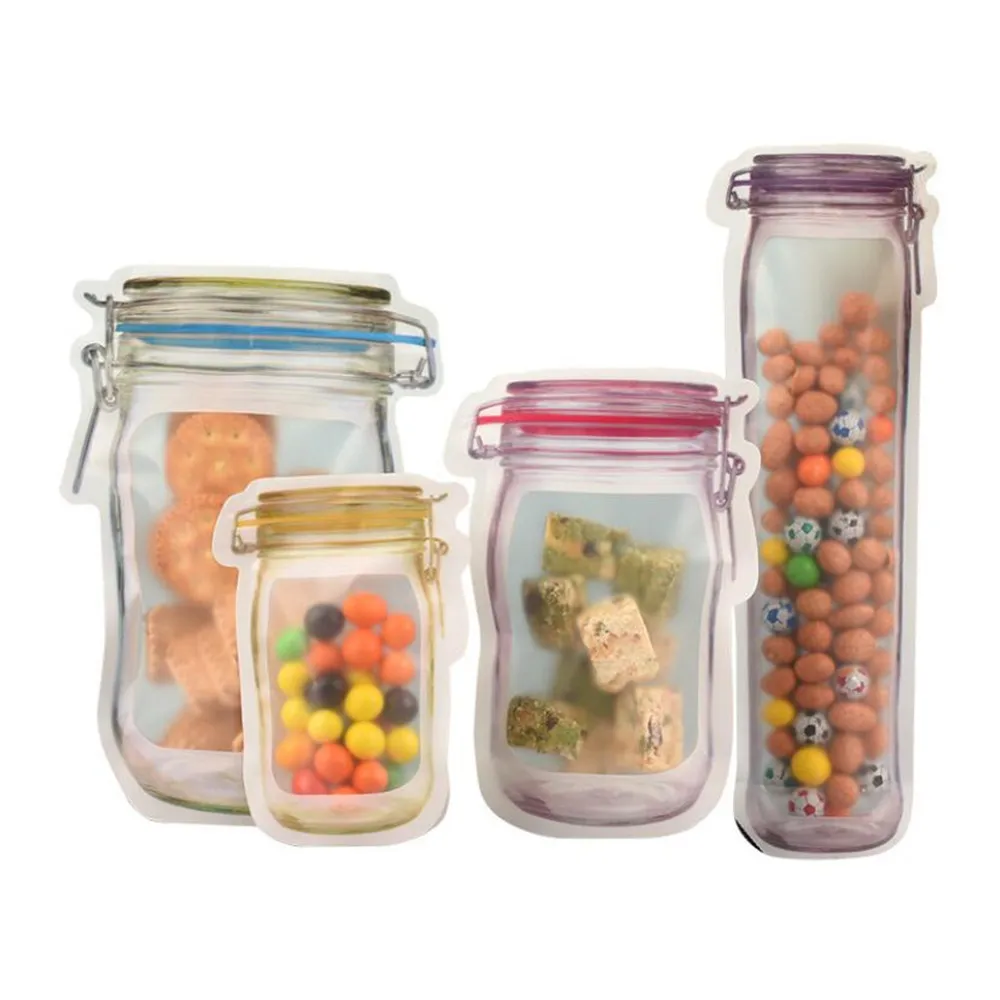 

5PCS Reusable Mason Jar Zipper Bags Grocery Bag Candy Jar Food Storage Bags Portable Nuts Cookies Bag Kitchen Food Snacks Sealed