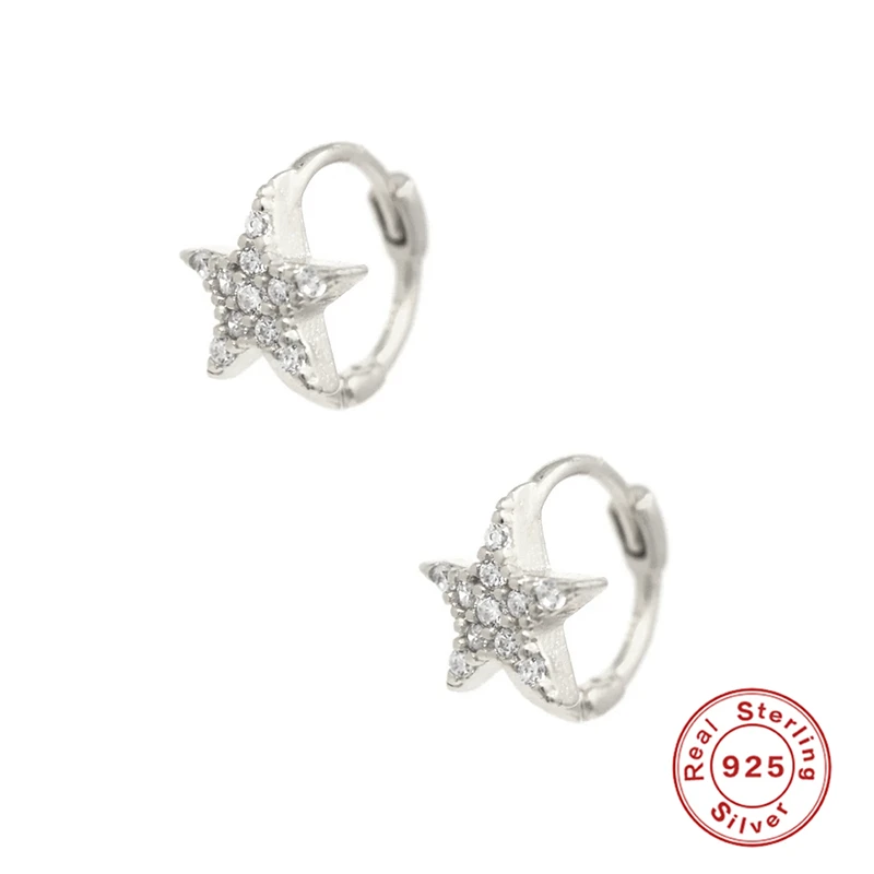 

AIDE Simple Snowflake Star Hoop Earrings for Women Gold Silver Color Glossy Round Circle Earings Silver 925 Jewelry kolczyki